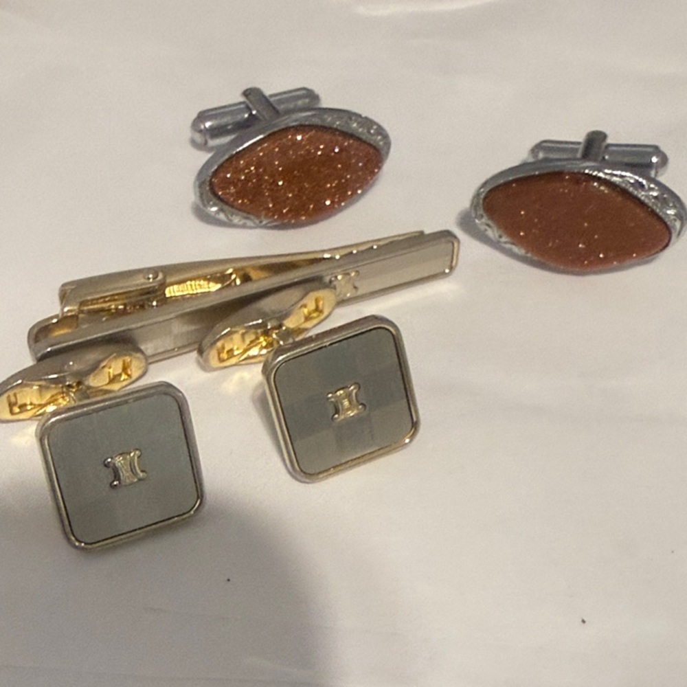 Celine Gold and Silver Cufflinks set with free Cufflinks with hard case